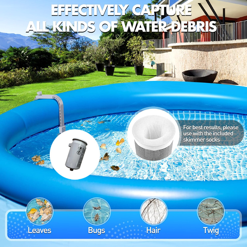 Premium Above Ground Pool Surface Skimmer, Wall Mount - Cleans Automatically, Attach to Inflatable Collars